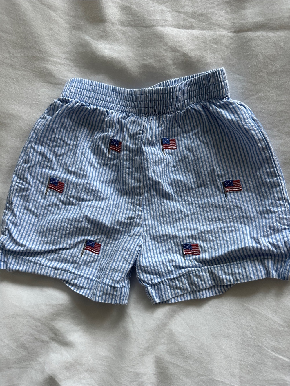 Luigi Boys Seersucker Shorts with American Flag Embroidery - EUC 2T